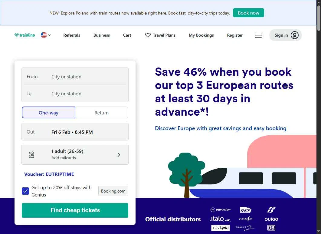Trainline checkout page showing Trainline discount code box | Screenshot taken by SimplyCodes community member on Feb 7, 2026