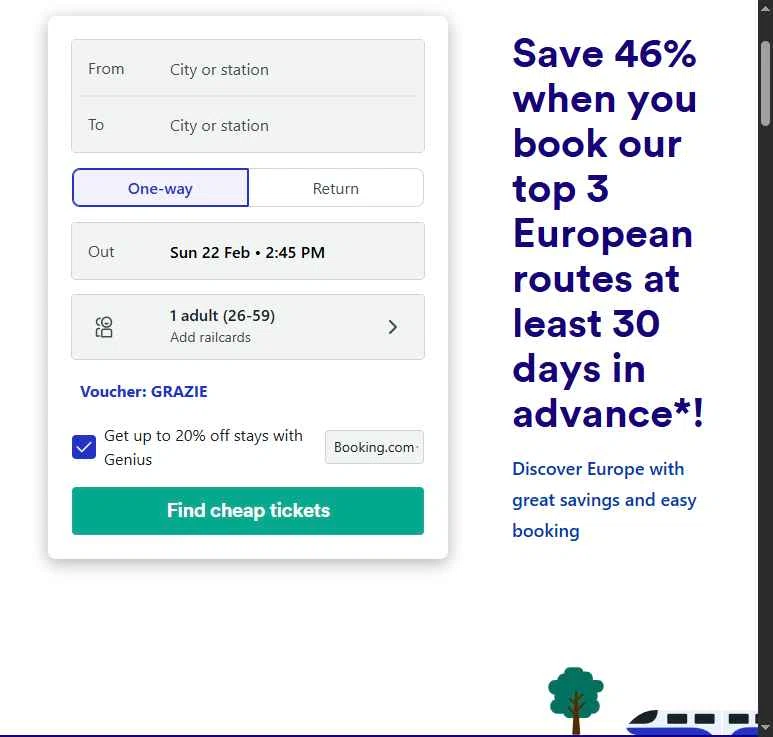 Trainline checkout page showing Trainline discount code box | Screenshot taken by SimplyCodes community member on Feb 22, 2026