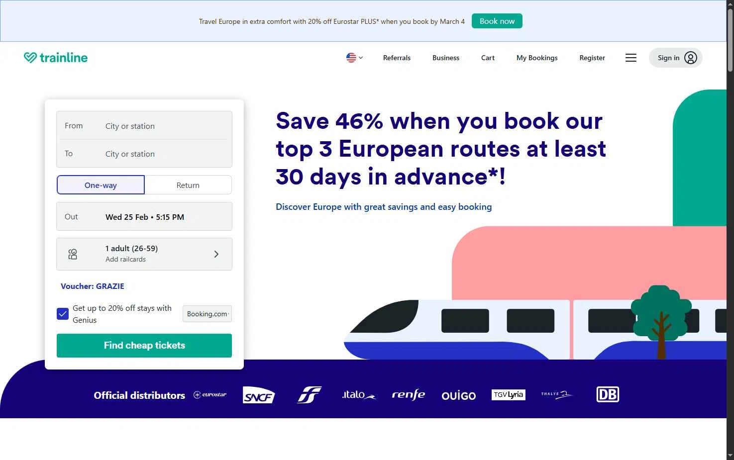 Trainline checkout page showing Trainline discount code box | Screenshot taken by SimplyCodes community member on Feb 25, 2026