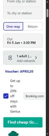 Trainline coupon verification screenshot