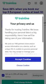 Trainline coupon verification screenshot