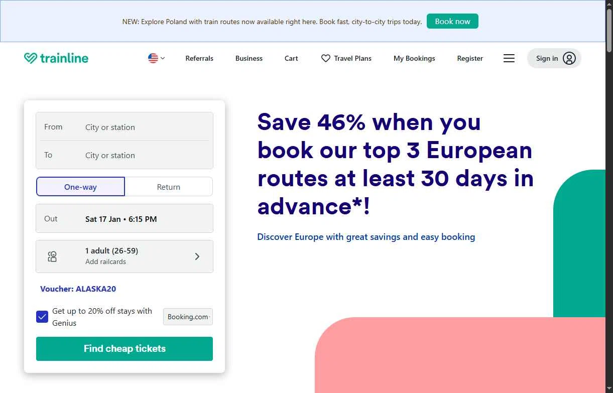 Trainline checkout page showing Trainline discount code box | Screenshot taken by SimplyCodes community member on Jan 17, 2026