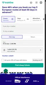 Trainline coupon verification screenshot