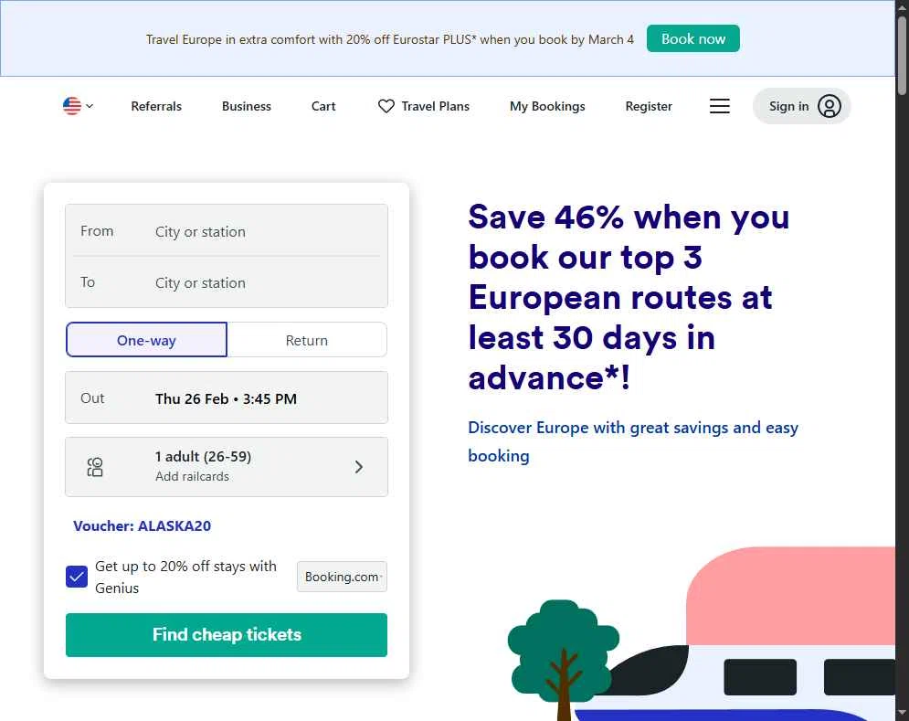 Trainline checkout page showing Trainline discount code box | Screenshot taken by SimplyCodes community member on Feb 26, 2026