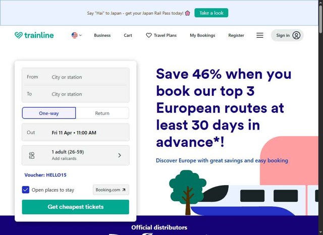 Trainline checkout page showing Trainline discount code box | Screenshot taken by SimplyCodes community member on Apr 11, 2025