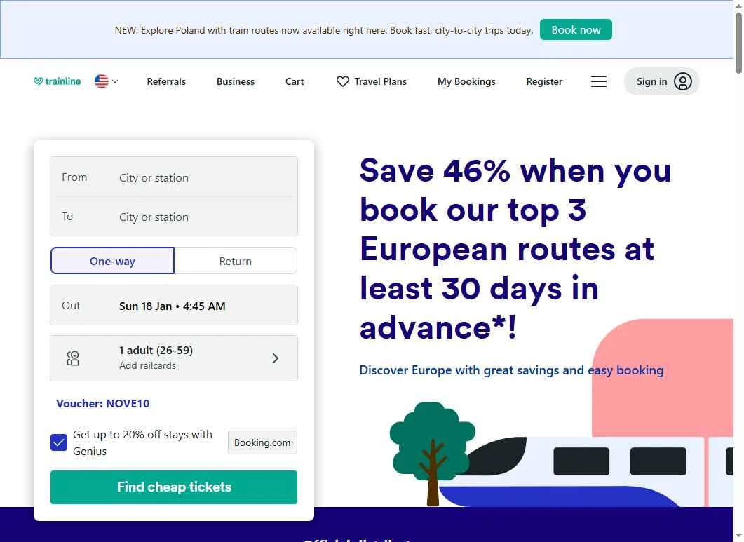 Trainline checkout page showing Trainline discount code box | Screenshot taken by SimplyCodes community member on Jan 18, 2026