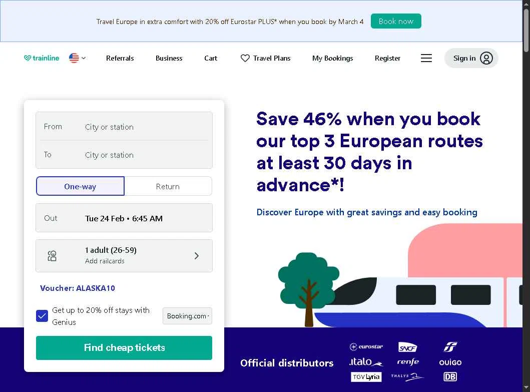 Trainline checkout page showing Trainline discount code box | Screenshot taken by SimplyCodes community member on Feb 24, 2026