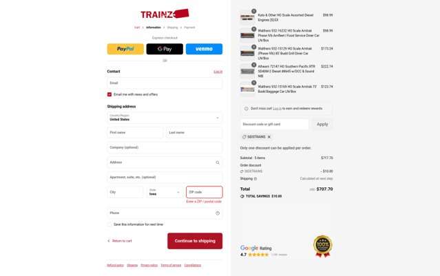 Trainz checkout page showing Trainz coupon code box | Screenshot taken by SimplyCodes community member on Sep 2, 2025