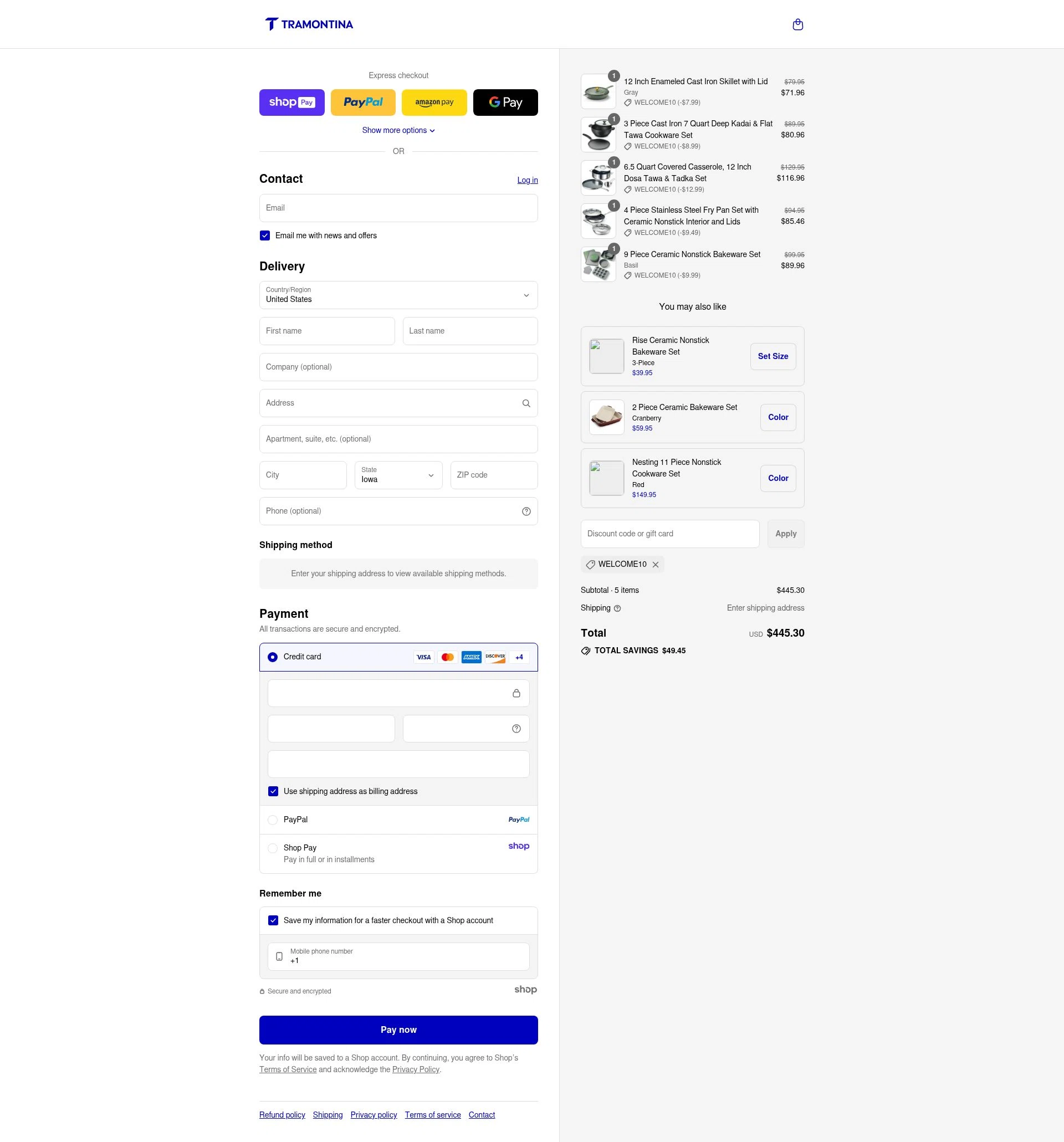 Tramontina Store checkout page showing Tramontina Store promo code box | Screenshot taken by SimplyCodes community member on Aug 23, 2025