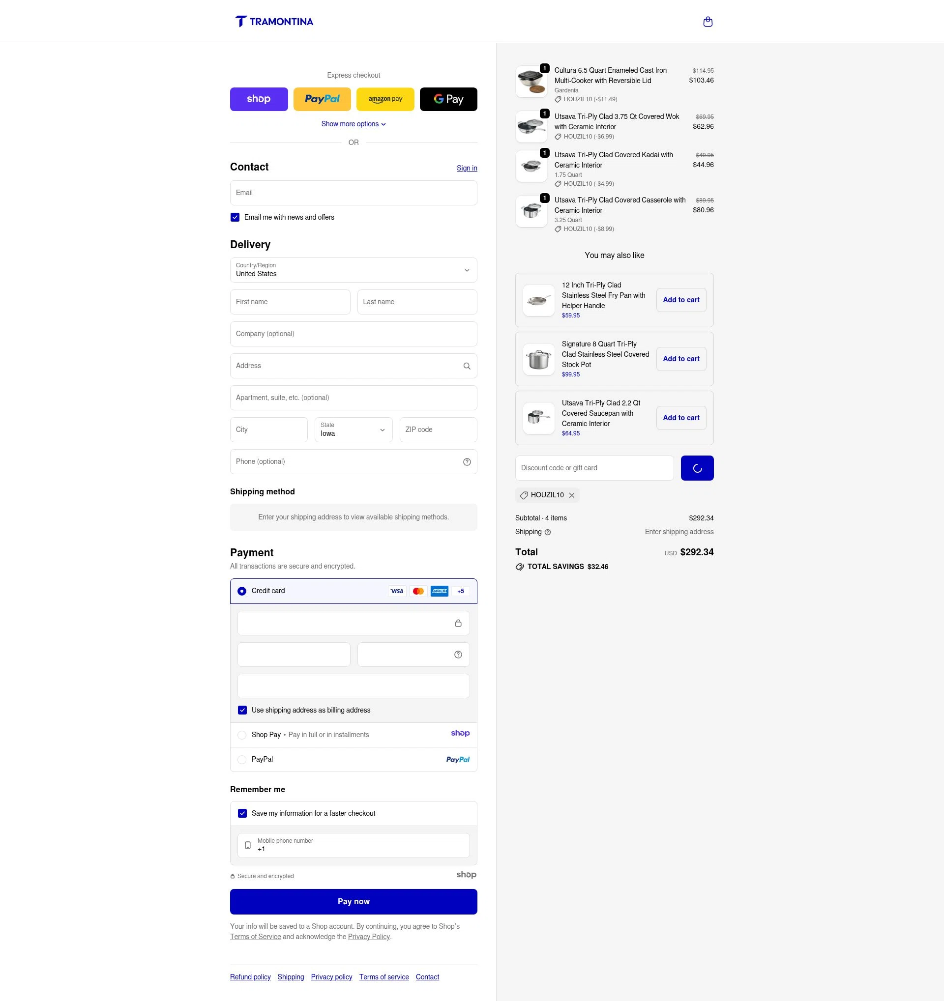 Tramontina Store checkout page showing Tramontina Store promo code box | Screenshot taken by SimplyCodes community member on Dec 24, 2025
