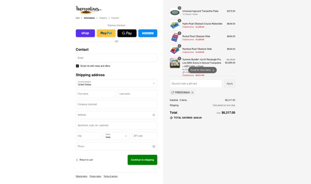 Trampolines checkout page showing Trampolines promo code box | Screenshot taken by SimplyCodes community member on Sep 2, 2025