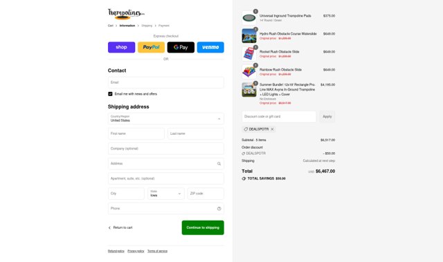Trampolines checkout page showing Trampolines promo code box | Screenshot taken by SimplyCodes community member on Sep 6, 2025