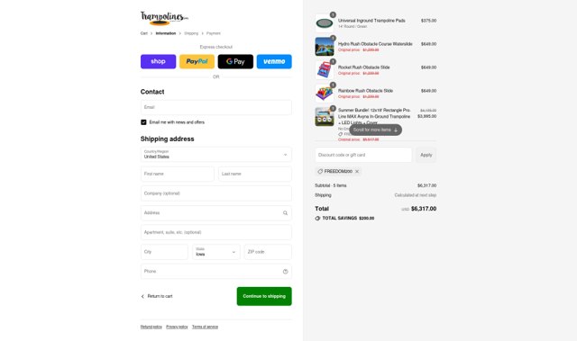 Trampolines checkout page showing Trampolines promo code box | Screenshot taken by SimplyCodes community member on Sep 6, 2025