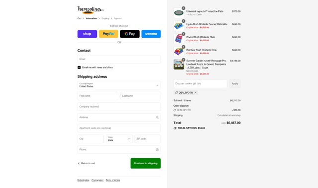Trampolines checkout page showing Trampolines promo code box | Screenshot taken by SimplyCodes community member on Sep 2, 2025