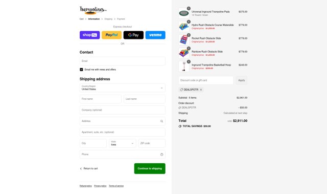 Trampolines checkout page showing Trampolines promo code box | Screenshot taken by SimplyCodes community member on Aug 24, 2025