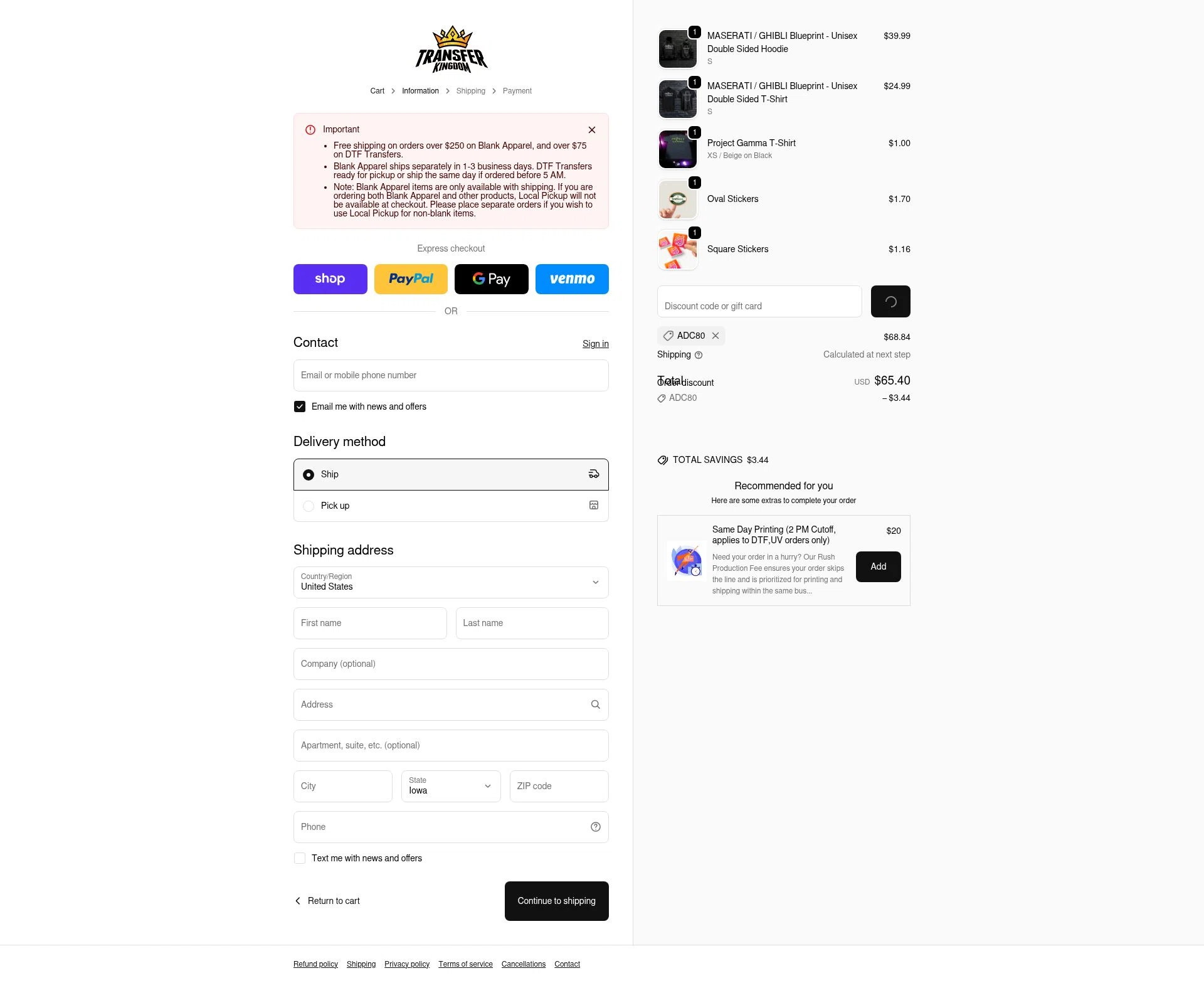 Transfer Kingdom checkout page showing Transfer Kingdom discount code box | Screenshot taken by SimplyCodes community member on Feb 5, 2026