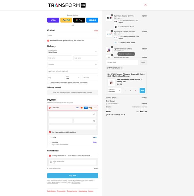 Transform HQ checkout page showing Transform HQ coupon code box | Screenshot taken by SimplyCodes community member on Sep 5, 2025