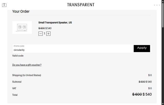 Transparent checkout page showing Transparent discount code box | Screenshot taken by SimplyCodes community member on Jul 20, 2025