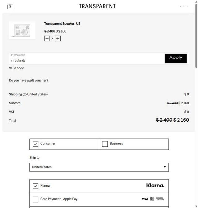 Transparent checkout page showing Transparent discount code box | Screenshot taken by SimplyCodes community member on Jul 20, 2025