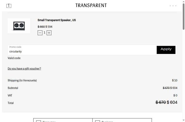 Transparent checkout page showing Transparent discount code box | Screenshot taken by SimplyCodes community member on Jul 20, 2025