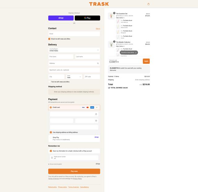 TRASK checkout page showing TRASK promo code box | Screenshot taken by SimplyCodes community member on Sep 10, 2025