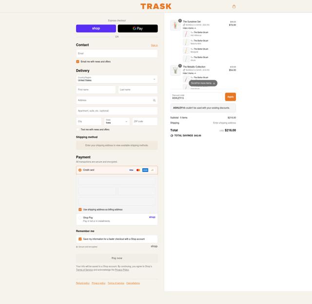 TRASK checkout page showing TRASK promo code box | Screenshot taken by SimplyCodes community member on Sep 10, 2025