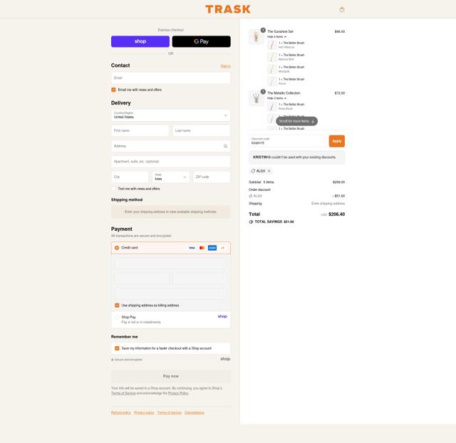 TRASK checkout page showing TRASK promo code box | Screenshot taken by SimplyCodes community member on Sep 10, 2025