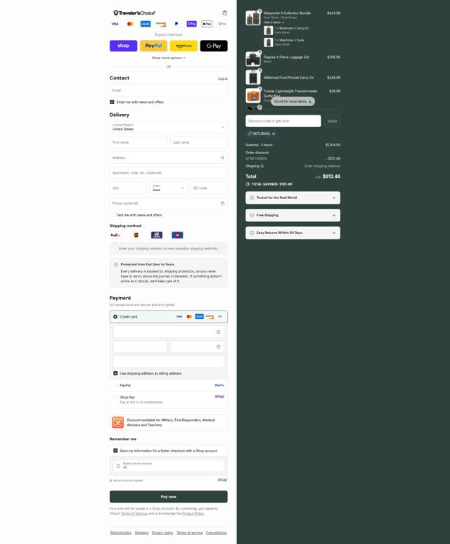 Traveler's Choice checkout page showing Traveler's Choice discount code box | Screenshot taken by SimplyCodes community member on Sep 9, 2025