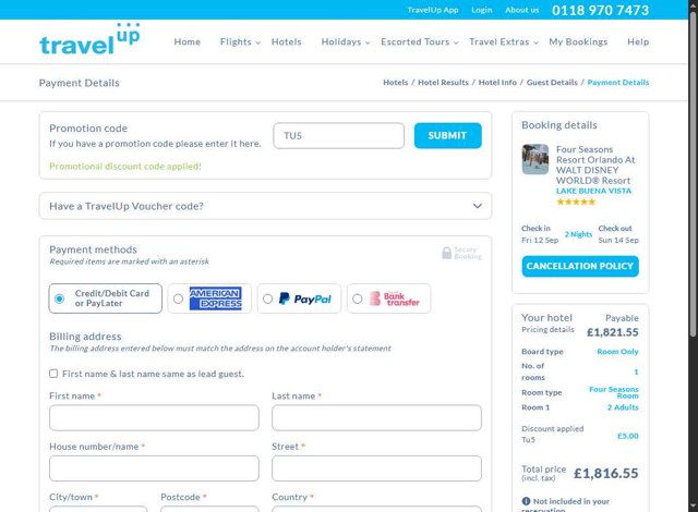 Travelup checkout page showing Travelup promo code box | Screenshot taken by SimplyCodes community member on Sep 5, 2025