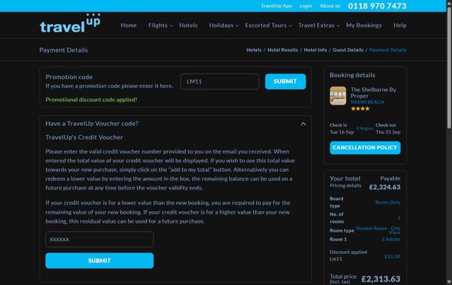 Travelup checkout page showing Travelup promo code box | Screenshot taken by SimplyCodes community member on Sep 5, 2025