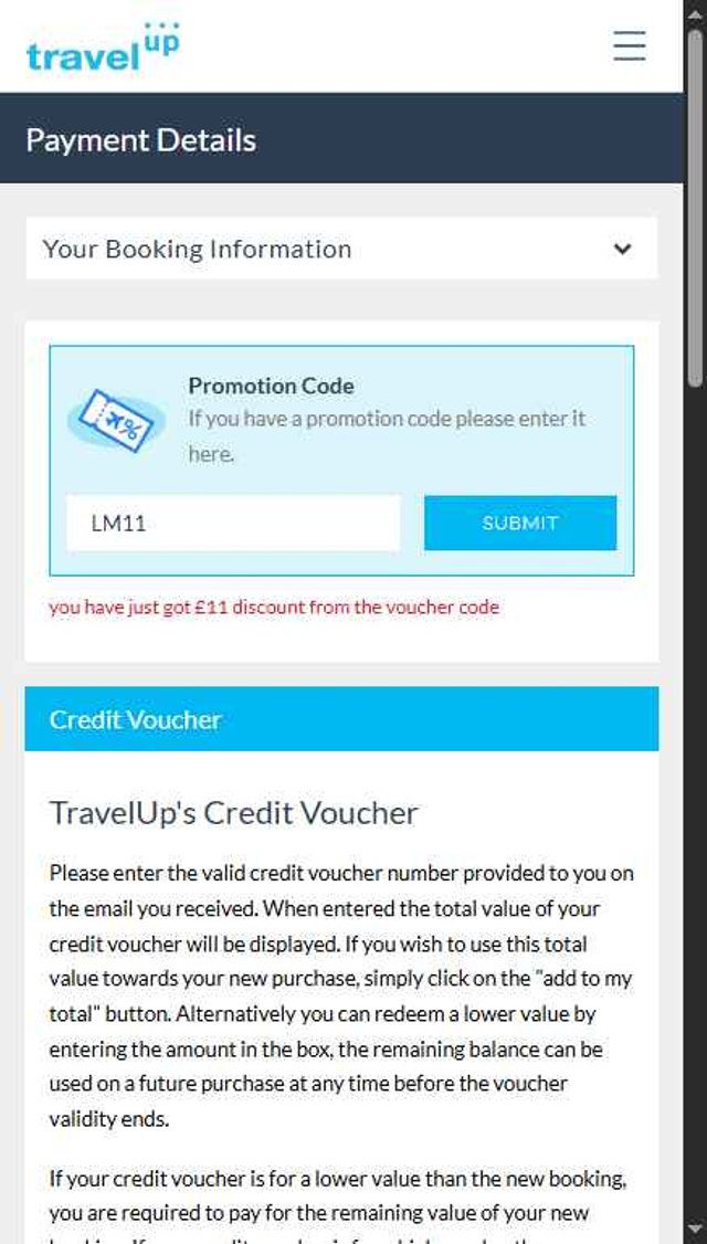 Travelup checkout page showing Travelup promo code box | Screenshot taken by SimplyCodes community member on Aug 21, 2025