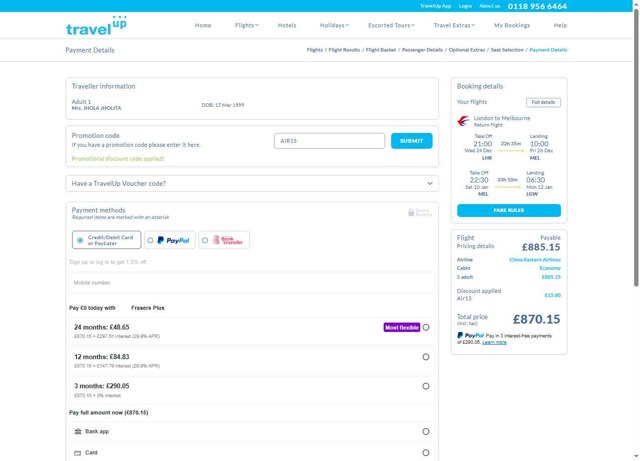 Travelup checkout page showing Travelup promo code box | Screenshot taken by SimplyCodes community member on Sep 5, 2025