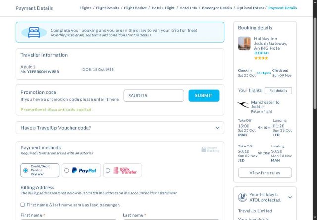 Travelup checkout page showing Travelup promo code box | Screenshot taken by SimplyCodes community member on Aug 20, 2025