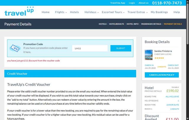 Travelup checkout page showing Travelup promo code box | Screenshot taken by SimplyCodes community member on Jul 23, 2025