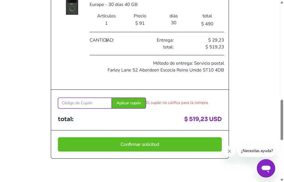 Travelwifi checkout page showing Travelwifi coupon code box | Screenshot taken by SimplyCodes community member on Apr 18, 2025