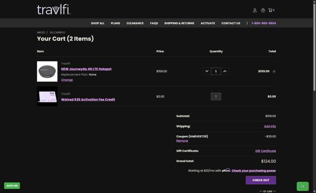 TravlFi checkout page showing TravlFi coupon code box | Screenshot taken by SimplyCodes community member on Aug 26, 2025