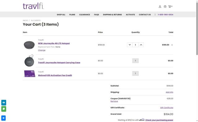 TravlFi checkout page showing TravlFi coupon code box | Screenshot taken by SimplyCodes community member on Aug 5, 2025