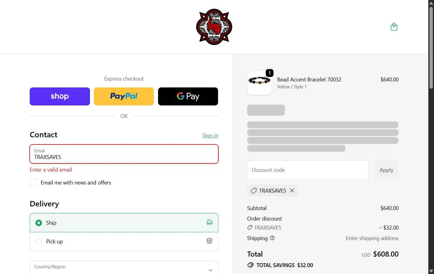 TraxNYC checkout page showing TraxNYC promo code box | Screenshot taken by SimplyCodes community member on Jan 5, 2026