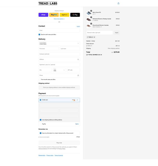 Tread Labs checkout page showing Tread Labs discount code box | Screenshot taken by SimplyCodes community member on Sep 8, 2025