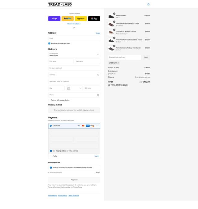 Tread Labs checkout page showing Tread Labs discount code box | Screenshot taken by SimplyCodes community member on Aug 30, 2025