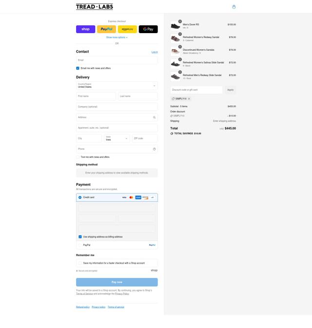 Tread Labs checkout page showing Tread Labs discount code box | Screenshot taken by SimplyCodes community member on Aug 30, 2025