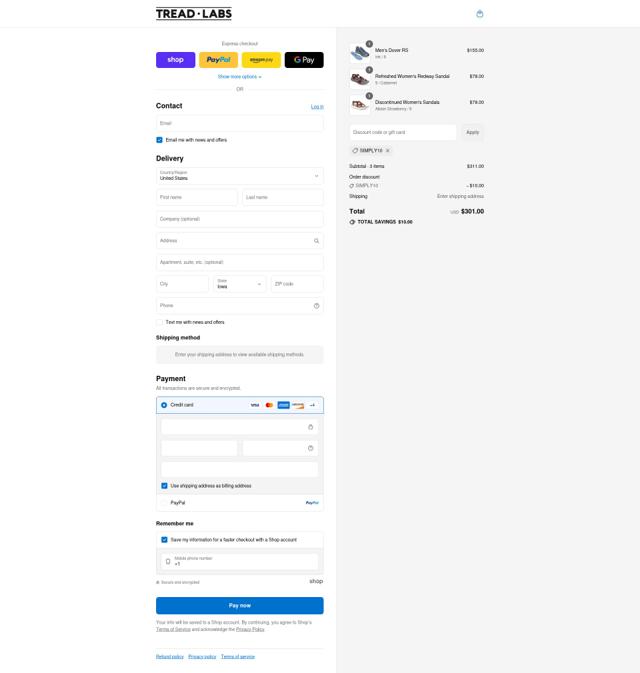 Tread Labs checkout page showing Tread Labs discount code box | Screenshot taken by SimplyCodes community member on Sep 8, 2025