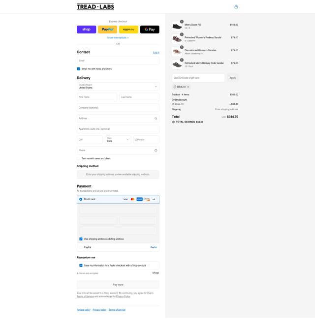 Tread Labs checkout page showing Tread Labs discount code box | Screenshot taken by SimplyCodes community member on Sep 4, 2025