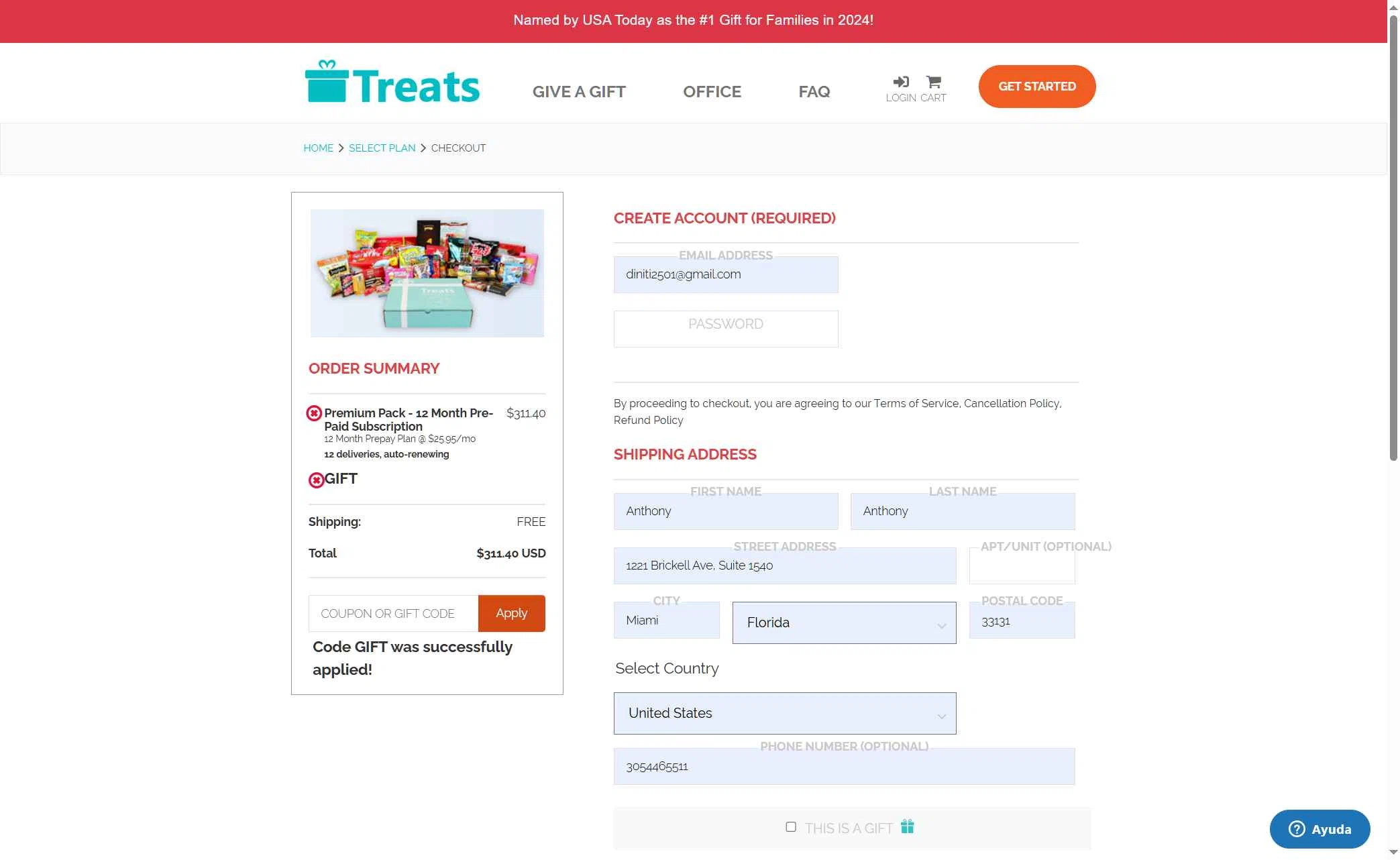 Treats checkout page showing Treats promo code box | Screenshot taken by SimplyCodes community member on Nov 23, 2025