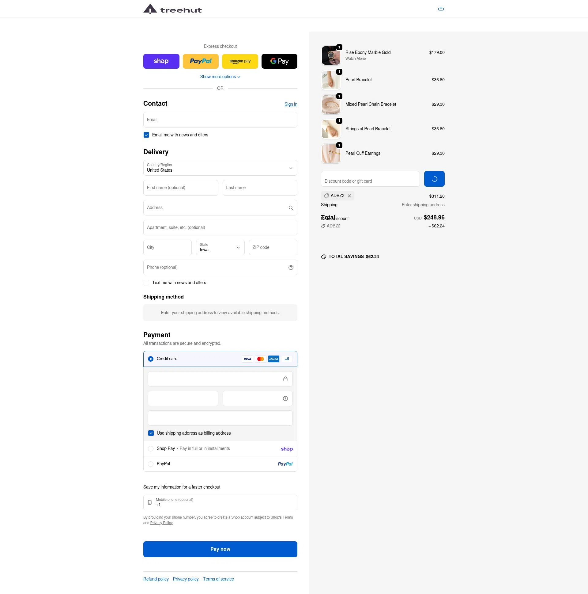 Treehut checkout page showing Treehut discount code box | Screenshot taken by SimplyCodes community member on Feb 10, 2026
