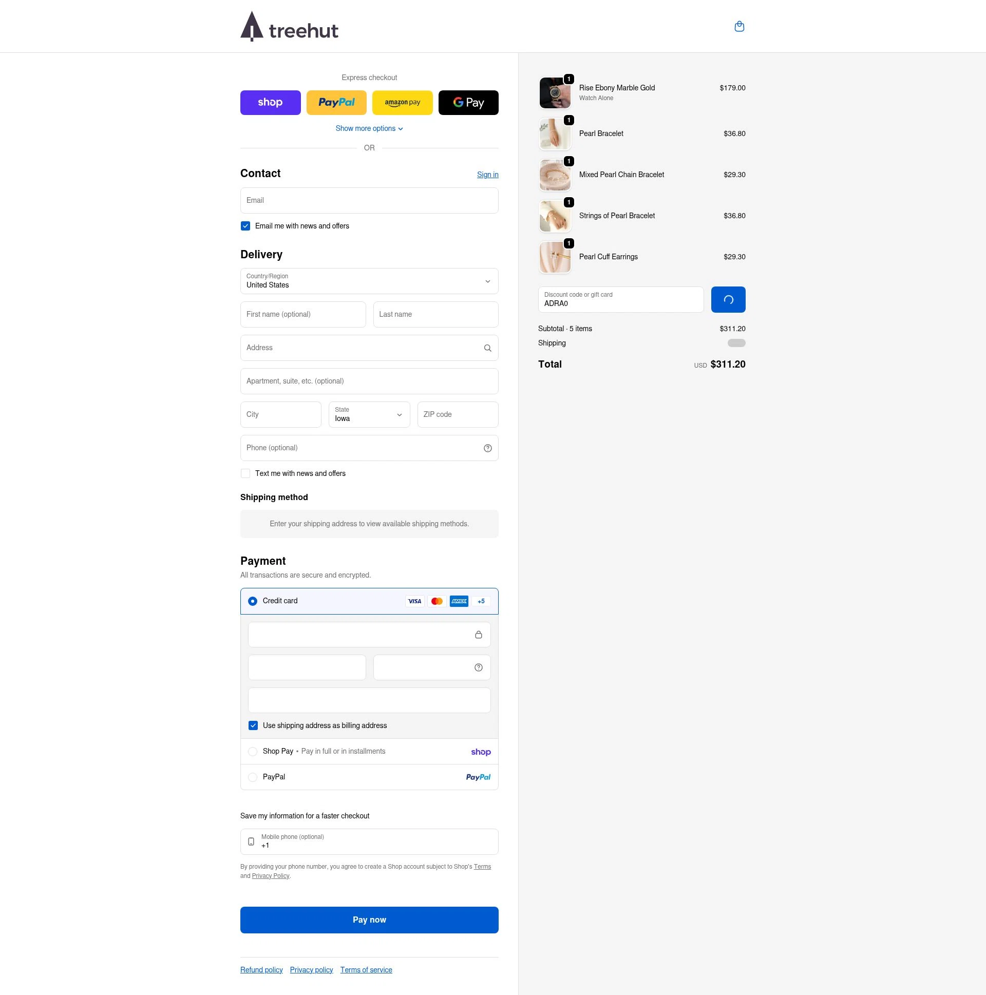 Treehut checkout page showing Treehut discount code box | Screenshot taken by SimplyCodes community member on Feb 9, 2026