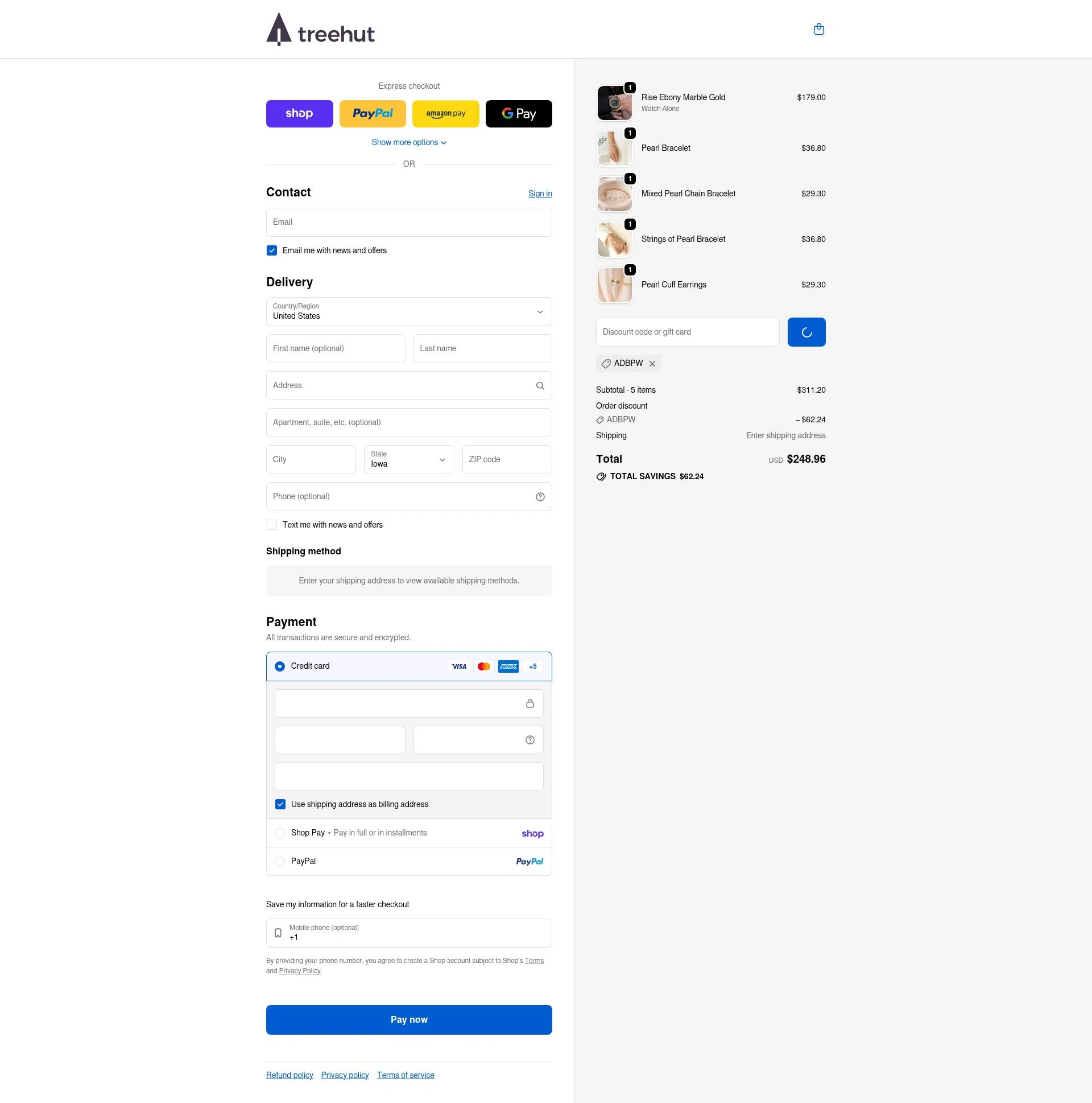 Treehut checkout page showing Treehut discount code box | Screenshot taken by SimplyCodes community member on Feb 9, 2026