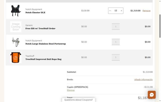 TreeStuff.com checkout page showing TreeStuff.com coupon code box | Screenshot taken by SimplyCodes community member on Jul 29, 2025