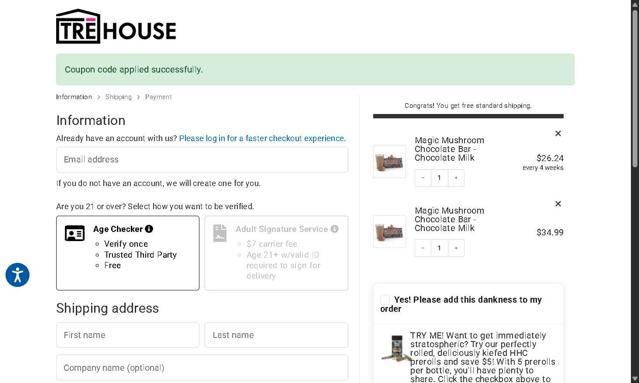 TRĒ House checkout page showing TRĒ House promo code box | Screenshot taken by SimplyCodes community member on Sep 5, 2025