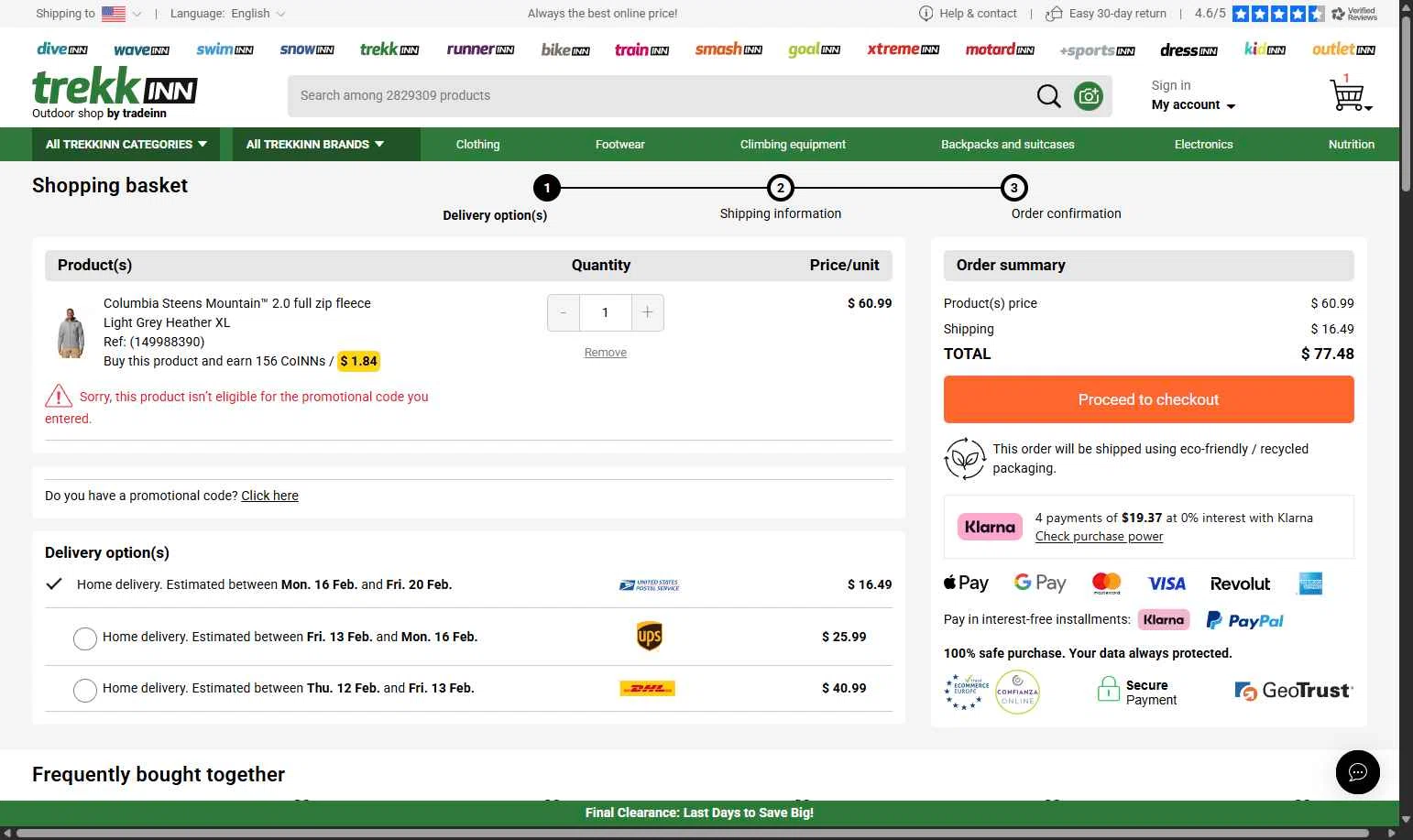 Trekkinn checkout page showing Trekkinn promo code box | Screenshot taken by SimplyCodes community member on Feb 10, 2026